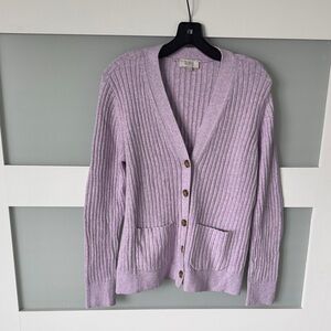 LOFT Lilac Ribbed Cardigan